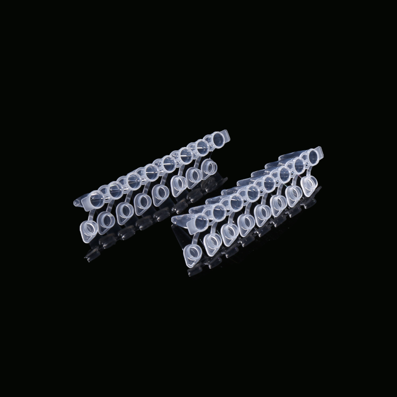 PCR 8-Strip tubes, Flat-Caps, 0.2ml, Clear (Hinged or Attached Cap)